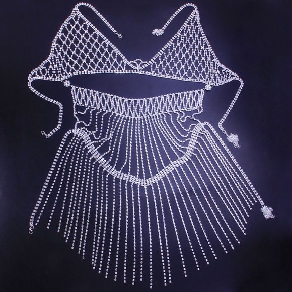 Luxury Tassel Crystal Bodysuit Lingerie Jewelry for Women Rhinestone Body Chain - Picture 5 of 6